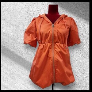 Michael Kors coat jacket orange raincoat puff sleeves hoodie large